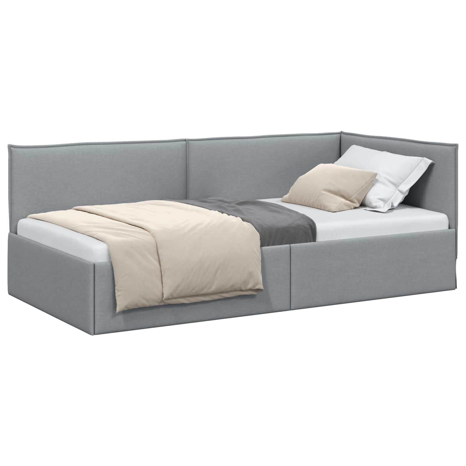 Κρεβάτι Γωνίας με κεφαλάρι Ανοιχτό γκρι 90 x 190 cm ύφασμα