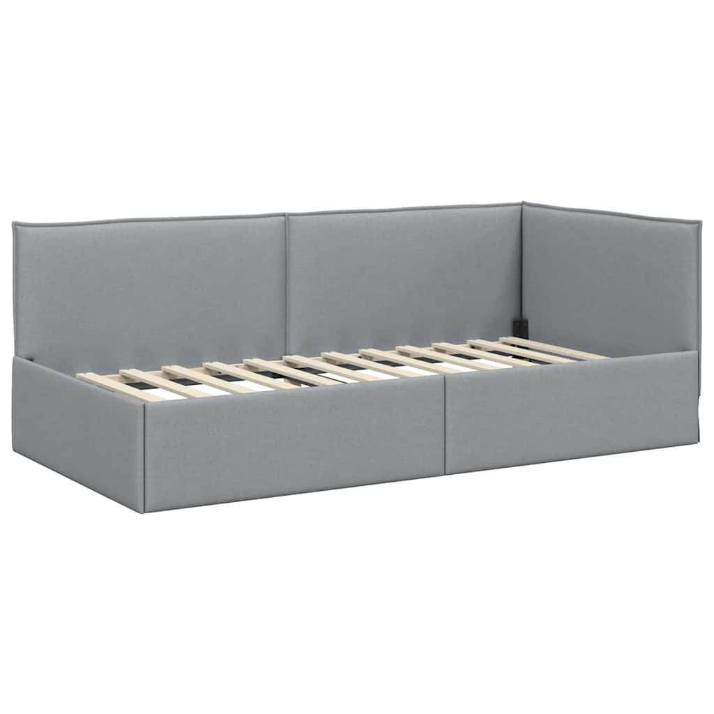 Κρεβάτι Γωνίας με κεφαλάρι Ανοιχτό γκρι 90 x 190 cm ύφασμα