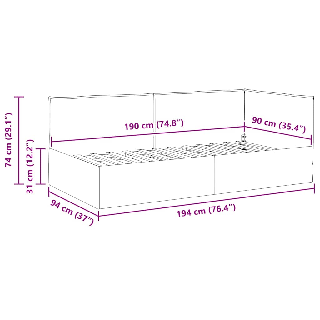 Κρεβάτι Γωνίας με κεφαλάρι Ανοιχτό γκρι 90 x 190 cm ύφασμα