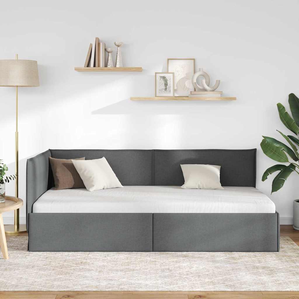 Κρεβάτι Γωνίας με κεφαλάρι Σκούρο Γκρι 90 x 190 cm ύφασμα