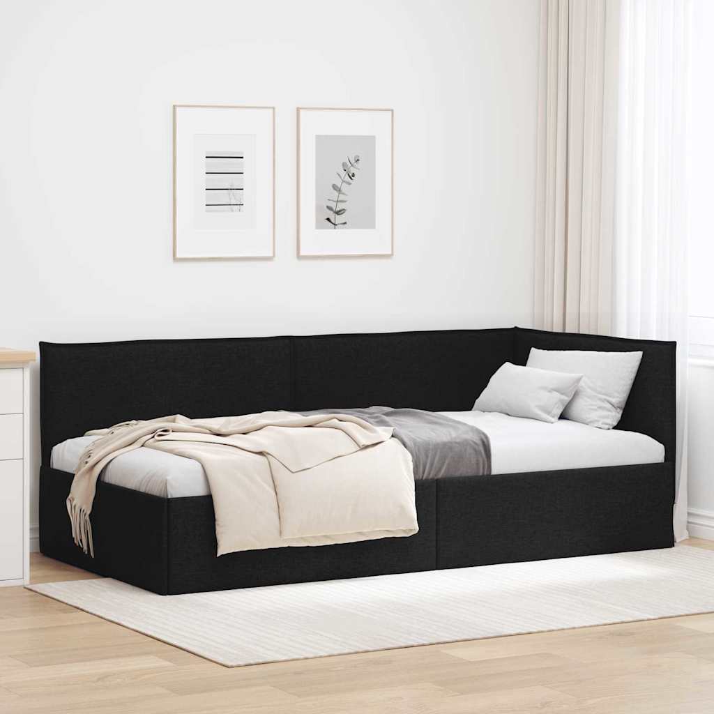 Κρεβάτι Γωνίας με κεφαλάρι Μαύρο 90 x 190 cm ύφασμα - Pakobazaar