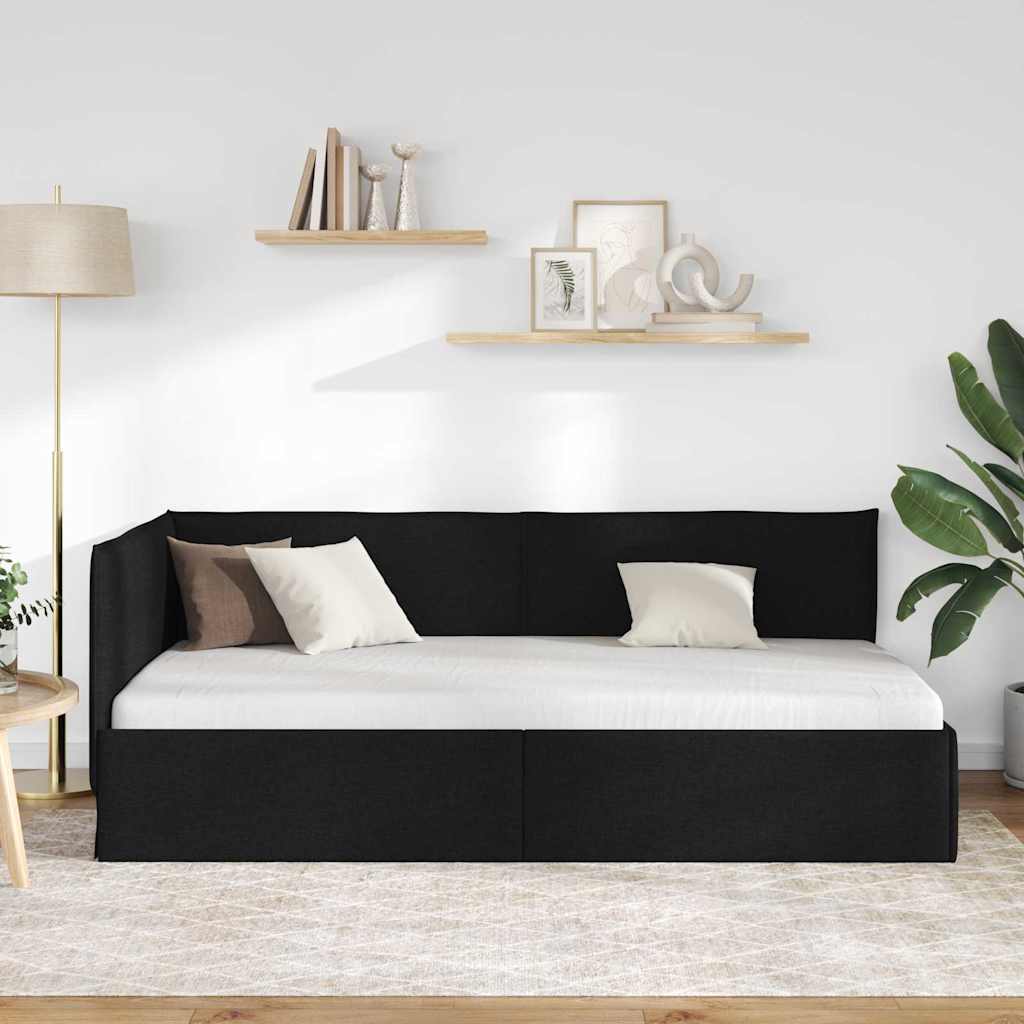 Κρεβάτι Γωνίας με κεφαλάρι Μαύρο 90 x 190 cm ύφασμα - Pakobazaar