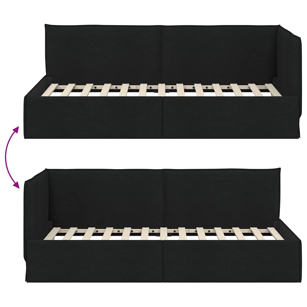 Κρεβάτι Γωνίας με κεφαλάρι Μαύρο 90 x 190 cm ύφασμα - Pakobazaar