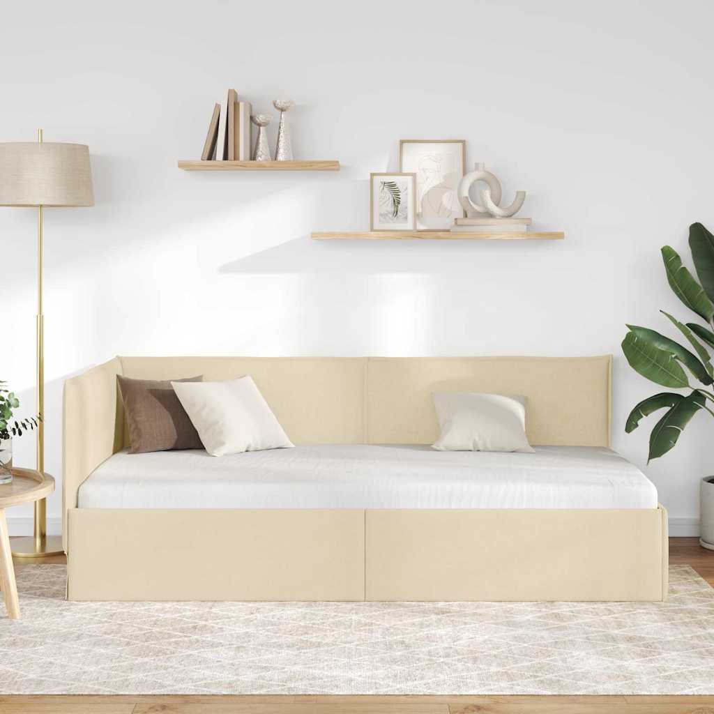 Κρεβάτι Γωνίας με κεφαλάρι Κρεμ 90 x 200 cm ύφασμα