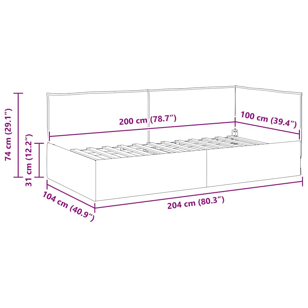 Κρεβάτι Γωνίας με κεφαλάρι Σκούρο Γκρι 100 x 200 cm ύφασμα - Pakobazaar
