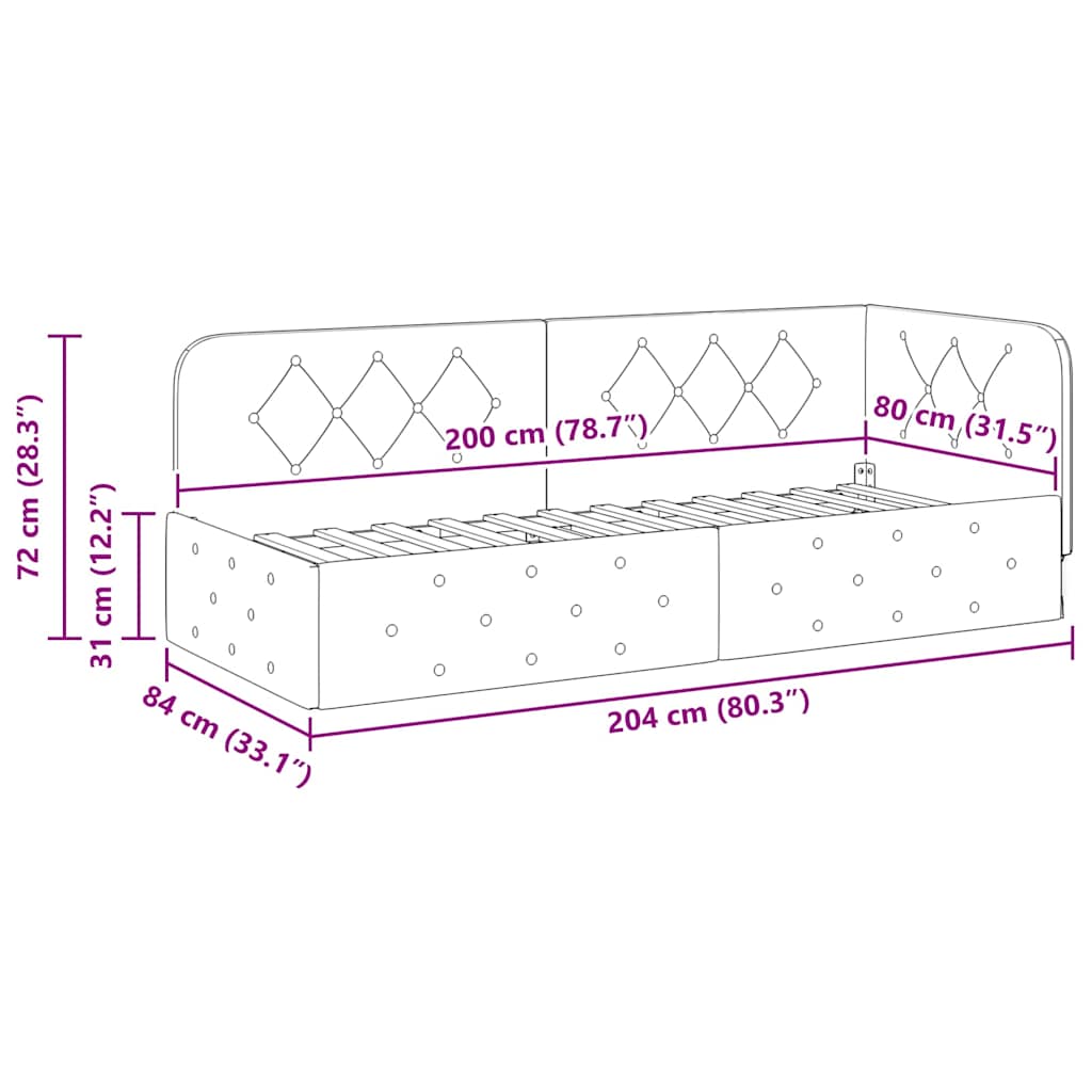 Κρεβάτι Γωνίας Ανοιχτό γκρι 80 x 200 cm ύφασμα