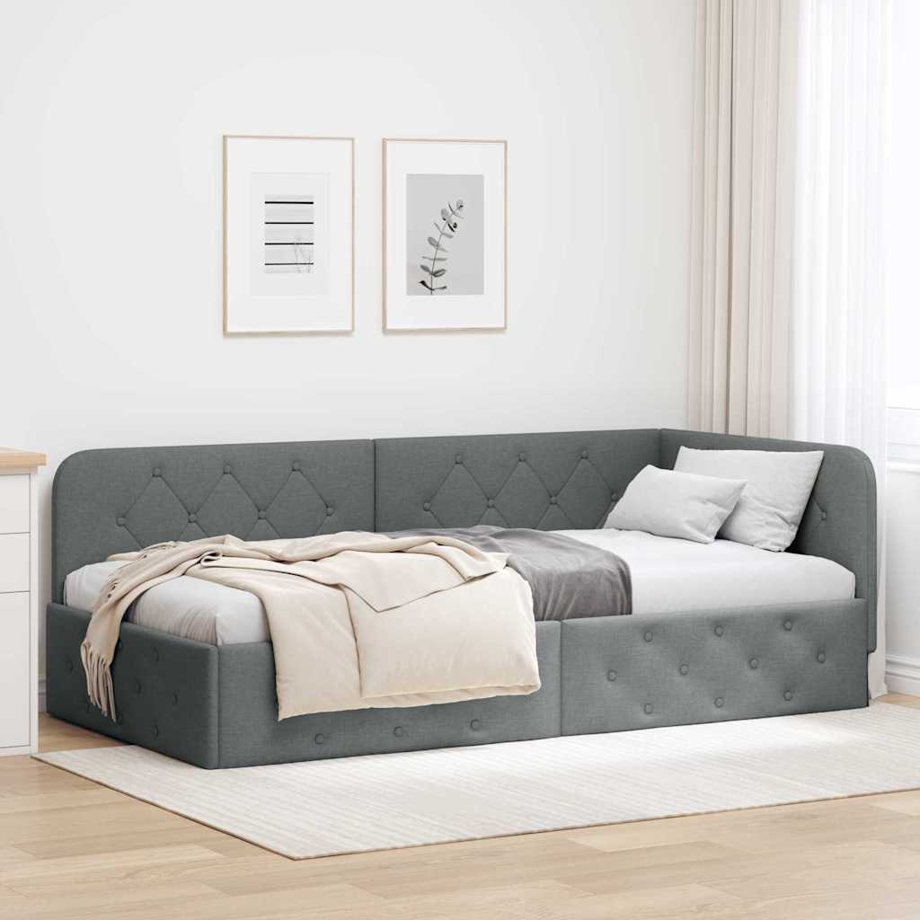 Κρεβάτι Γωνίας με κεφαλάρι Σκούρο Γκρι 90 x 200 cm ύφασμα - Pakobazaar