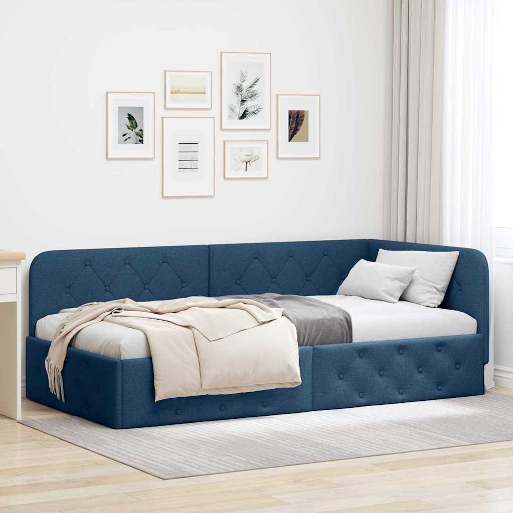 Κρεβάτι Γωνίας με κεφαλάρι Μπλε 90 x 200 cm ύφασμα - Pakobazaar