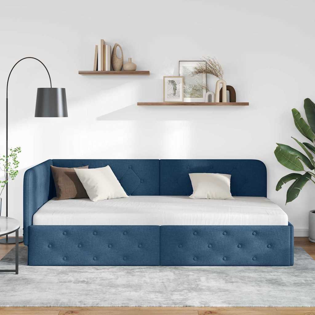Κρεβάτι Γωνίας με κεφαλάρι Μπλε 90 x 200 cm ύφασμα - Pakobazaar