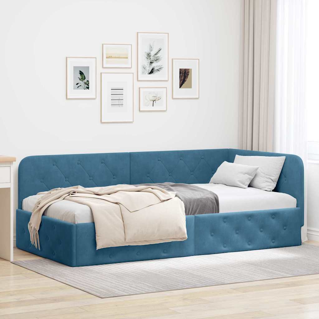 Κρεβάτι Γωνίας Μπλε 90 x 190 cm Βελούδο