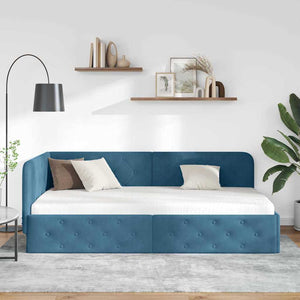 Κρεβάτι Γωνίας Μπλε 90 x 190 cm Βελούδο