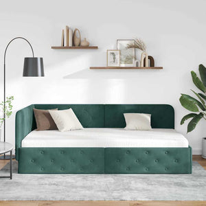 Κρεβάτι Γωνίας Σκούρο Πράσινο 90 x 190 cm Βελούδο