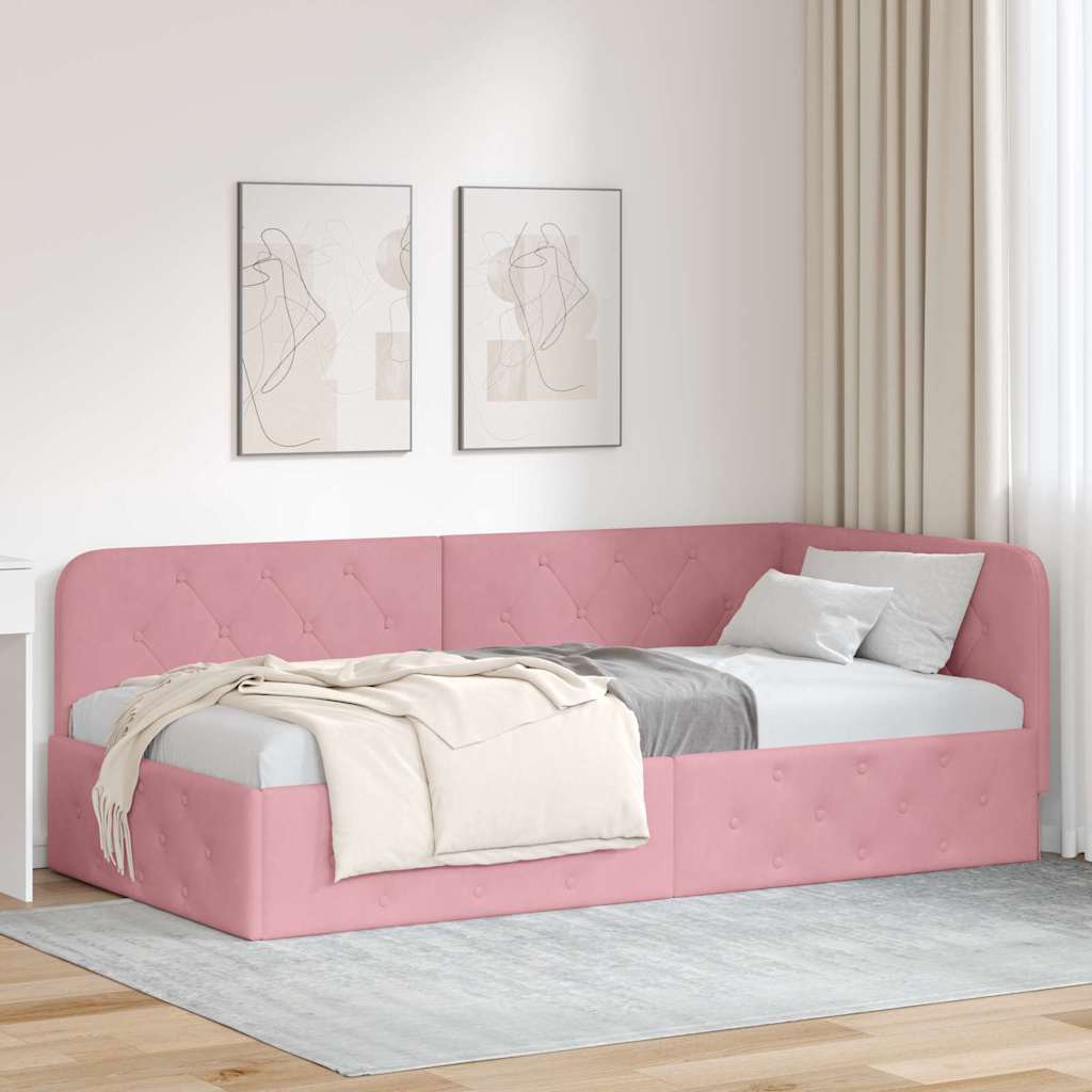 Κρεβάτι Γωνίας Ροζ 90 x 190 cm Βελούδο