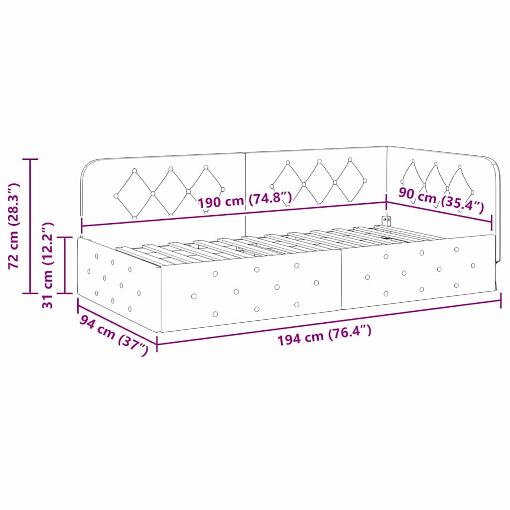 Κρεβάτι Γωνίας Ροζ 90 x 190 cm Βελούδο