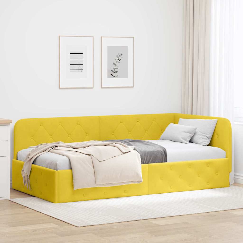 Κρεβάτι Γωνίας Κίτρινο 90 x 190 cm Βελούδο