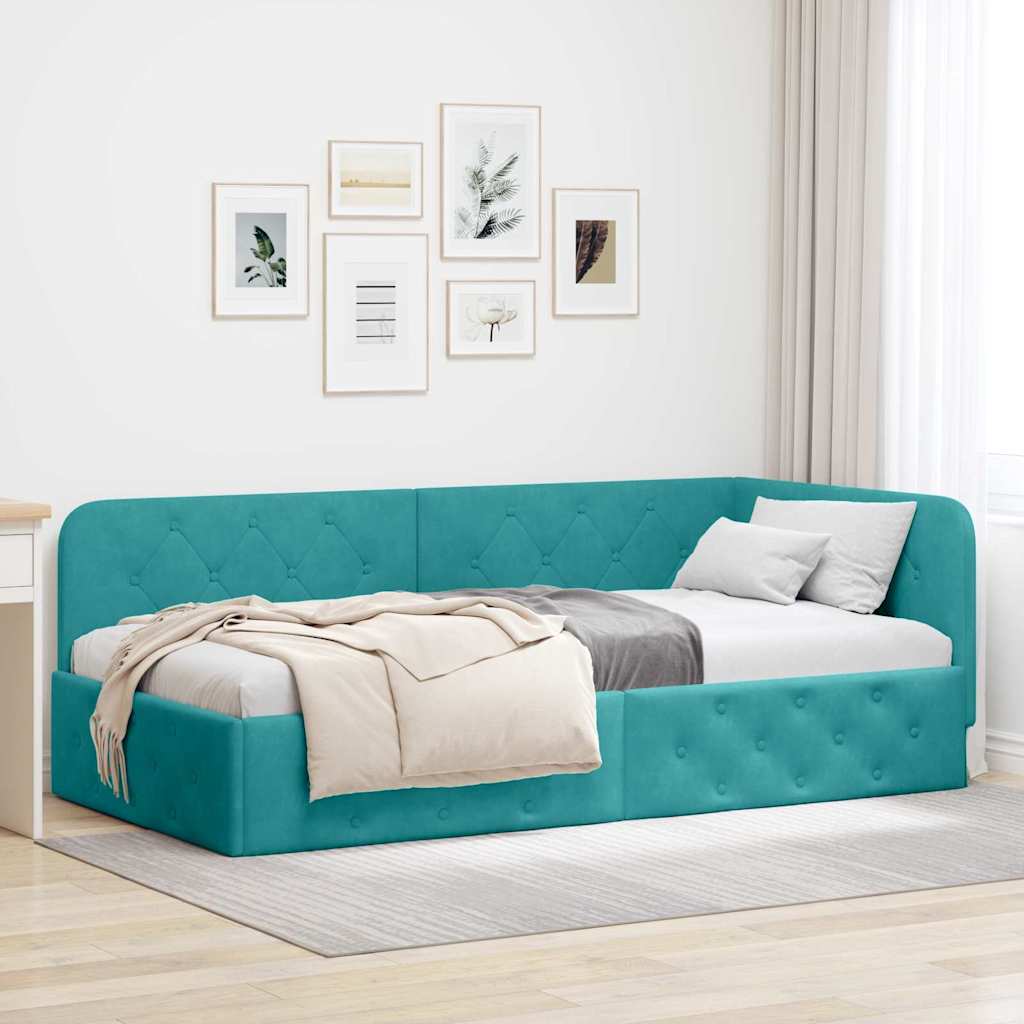 Κρεβάτι Γωνίας Τιρκουάζ 90 x 190 cm Βελούδο