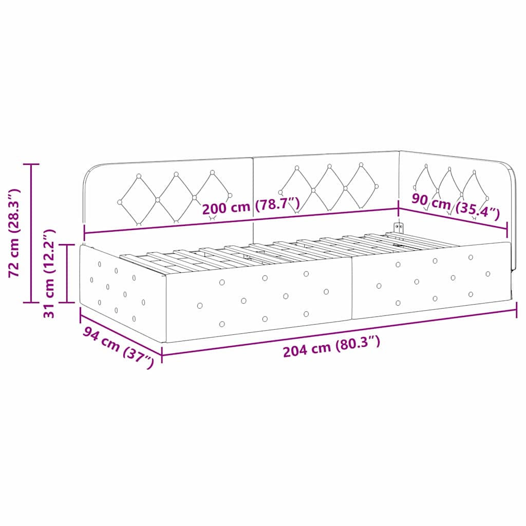 Κρεβάτι Γωνίας Σκούρο Πράσινο 90 x 200 cm Βελούδο