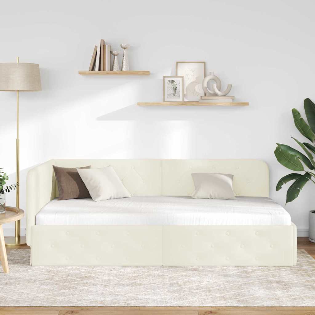 Κρεβάτι Γωνίας με κεφαλάρι Κρεμ 90 x 200 cm Βελούδο - Pakobazaar