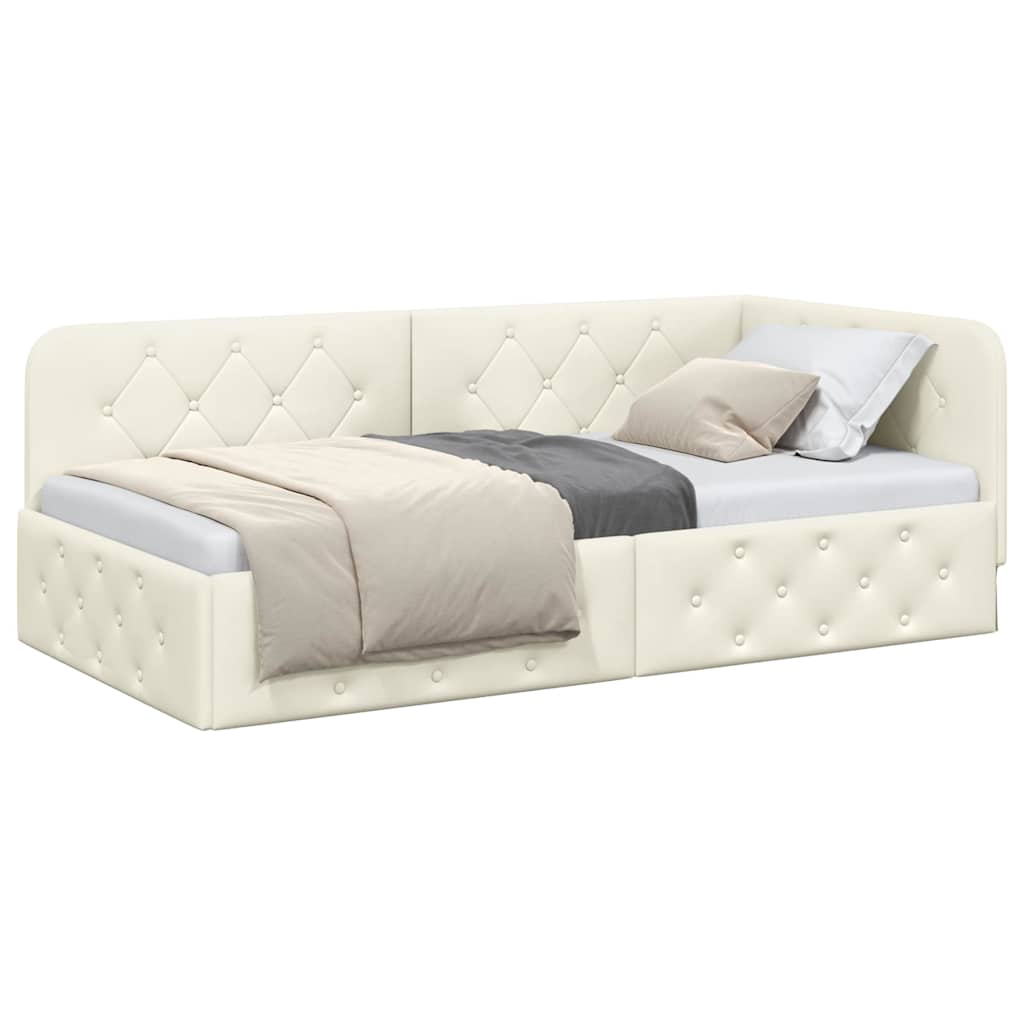 Κρεβάτι Γωνίας με κεφαλάρι Κρεμ 90 x 200 cm Βελούδο - Pakobazaar