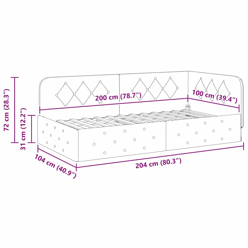 Κρεβάτι Γωνίας Ροζ 100 x 200 cm Βελούδο