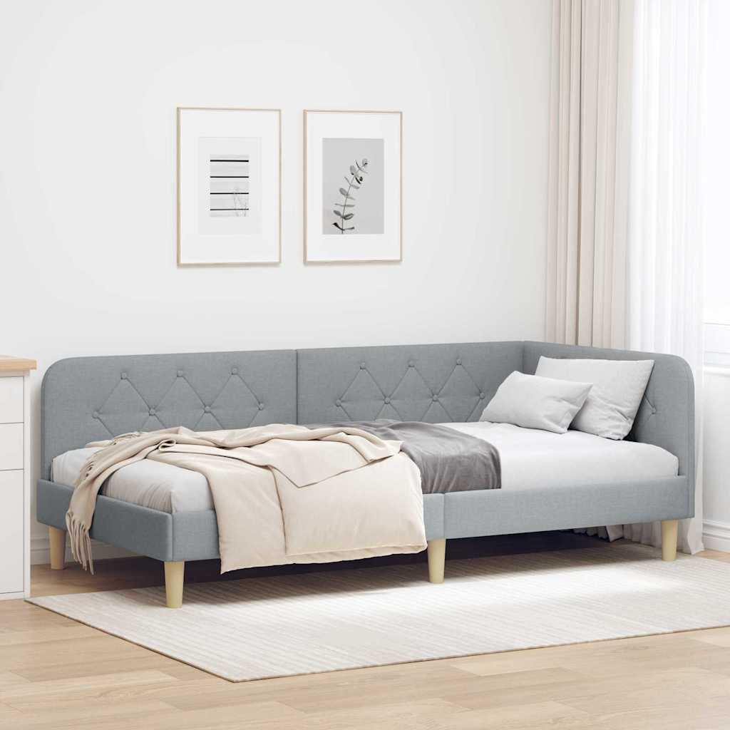 Κρεβάτι Γωνίας με κεφαλάρι Ανοιχτό γκρι 90 x 190 cm ύφασμα - Pakobazaar