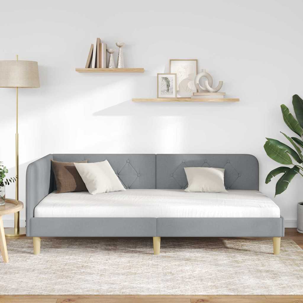 Κρεβάτι Γωνίας με κεφαλάρι Ανοιχτό γκρι 90 x 200 cm ύφασμα - Pakobazaar