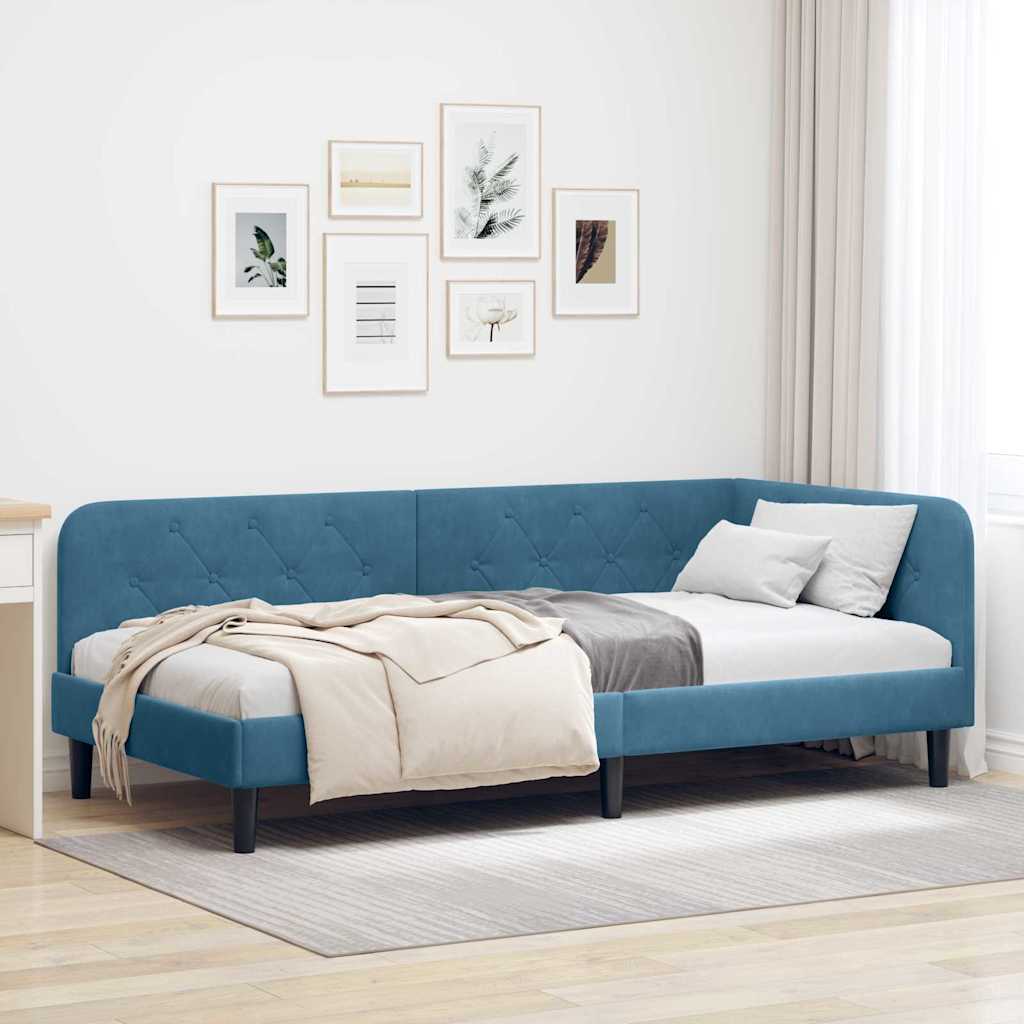 Κρεβάτι Γωνίας Μπλε 90 x 190 cm Βελούδο