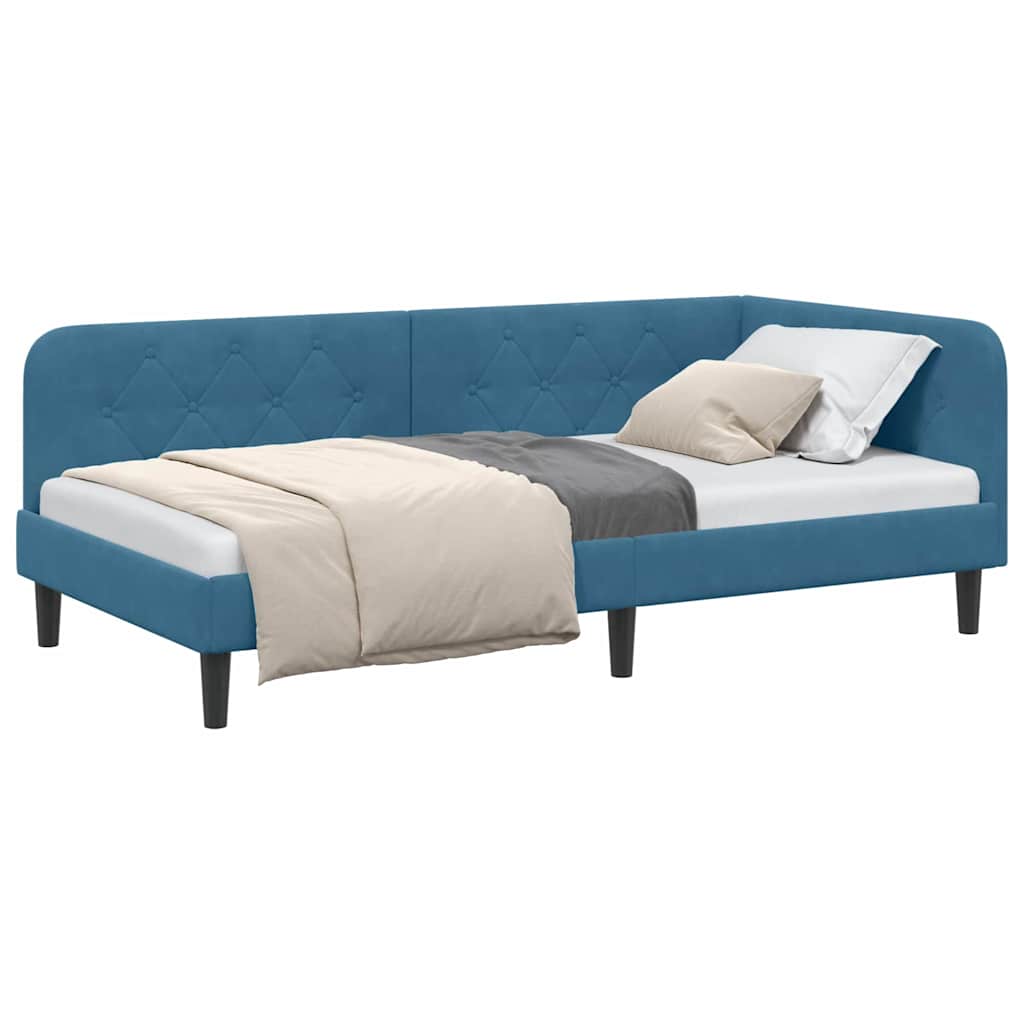 Κρεβάτι Γωνίας Μπλε 90 x 190 cm Βελούδο