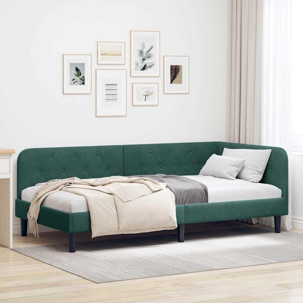 Κρεβάτι Γωνίας Σκούρο Πράσινο 90 x 190 cm Βελούδο
