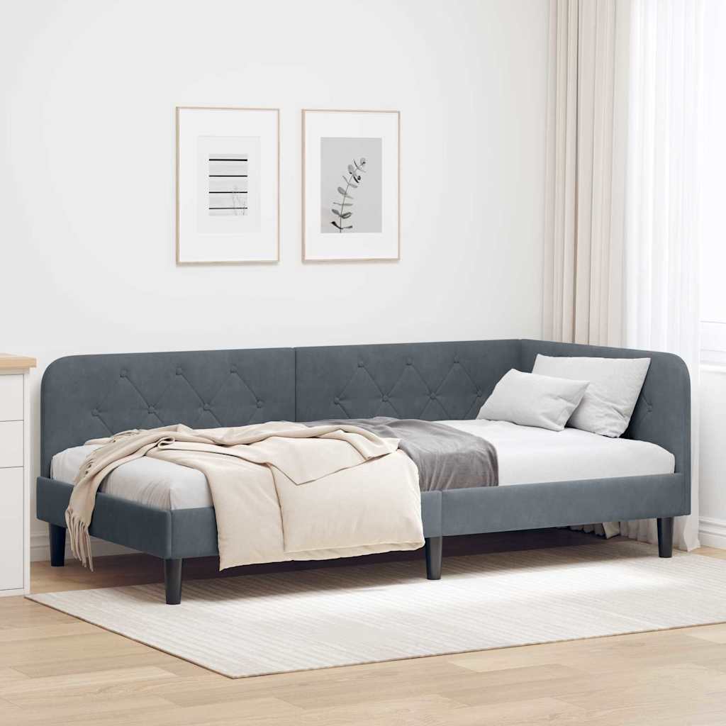 Κρεβάτι Γωνίας με κεφαλάρι Σκούρο Γκρι 90 x 200 cm Βελούδο - Pakobazaar