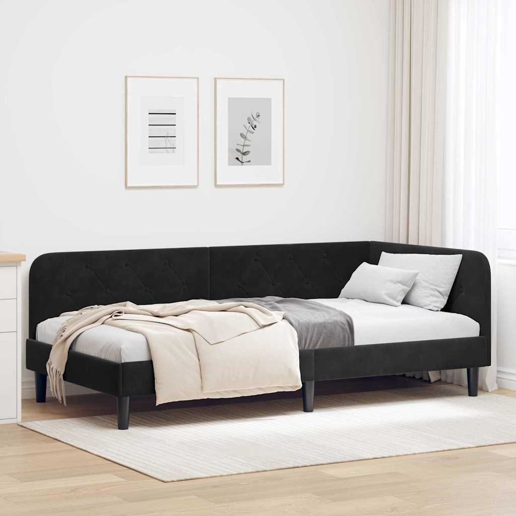 Κρεβάτι Γωνίας με κεφαλάρι Μαύρο 90 x 200 cm Βελούδο - Pakobazaar