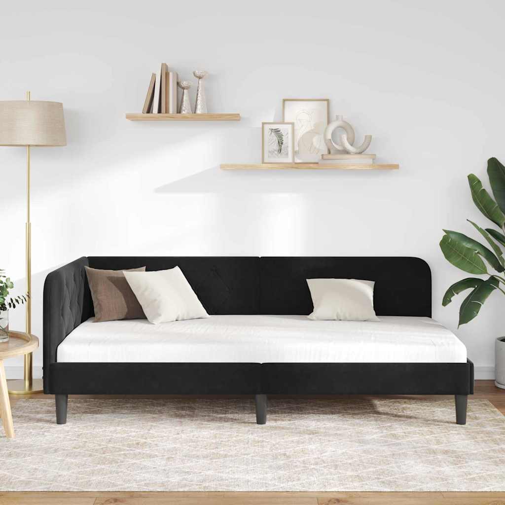 Κρεβάτι Γωνίας με κεφαλάρι Μαύρο 90 x 200 cm Βελούδο - Pakobazaar