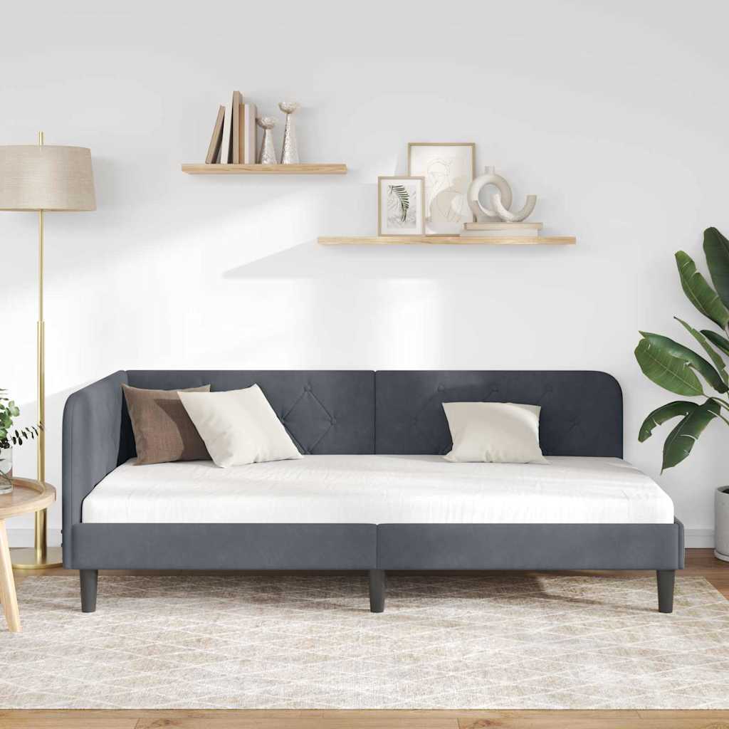 Κρεβάτι Γωνίας Σκούρο Γκρι 100 x 200 cm Βελούδο