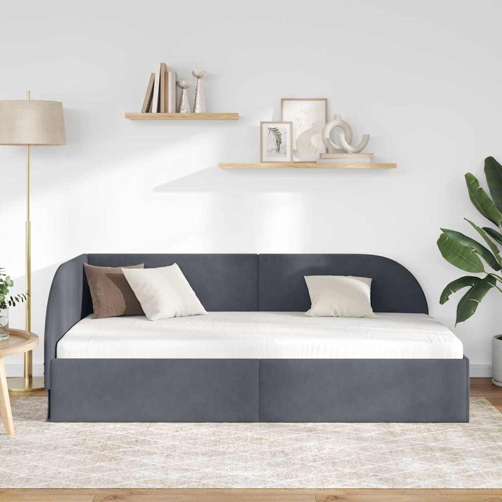 Κρεβάτι Γωνίας Σκούρο Γκρι 90 x 190 cm Βελούδο