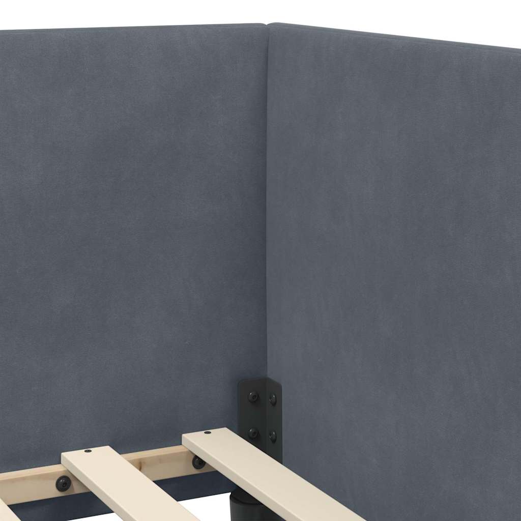 Κρεβάτι Γωνίας με κεφαλάρι Σκούρο Γκρι 90 εκ x 200 εκ Βελούδο - Pakobazaar