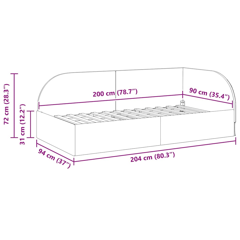 Κρεβάτι Γωνίας με κεφαλάρι Σκούρο Γκρι 90 εκ x 200 εκ Βελούδο - Pakobazaar