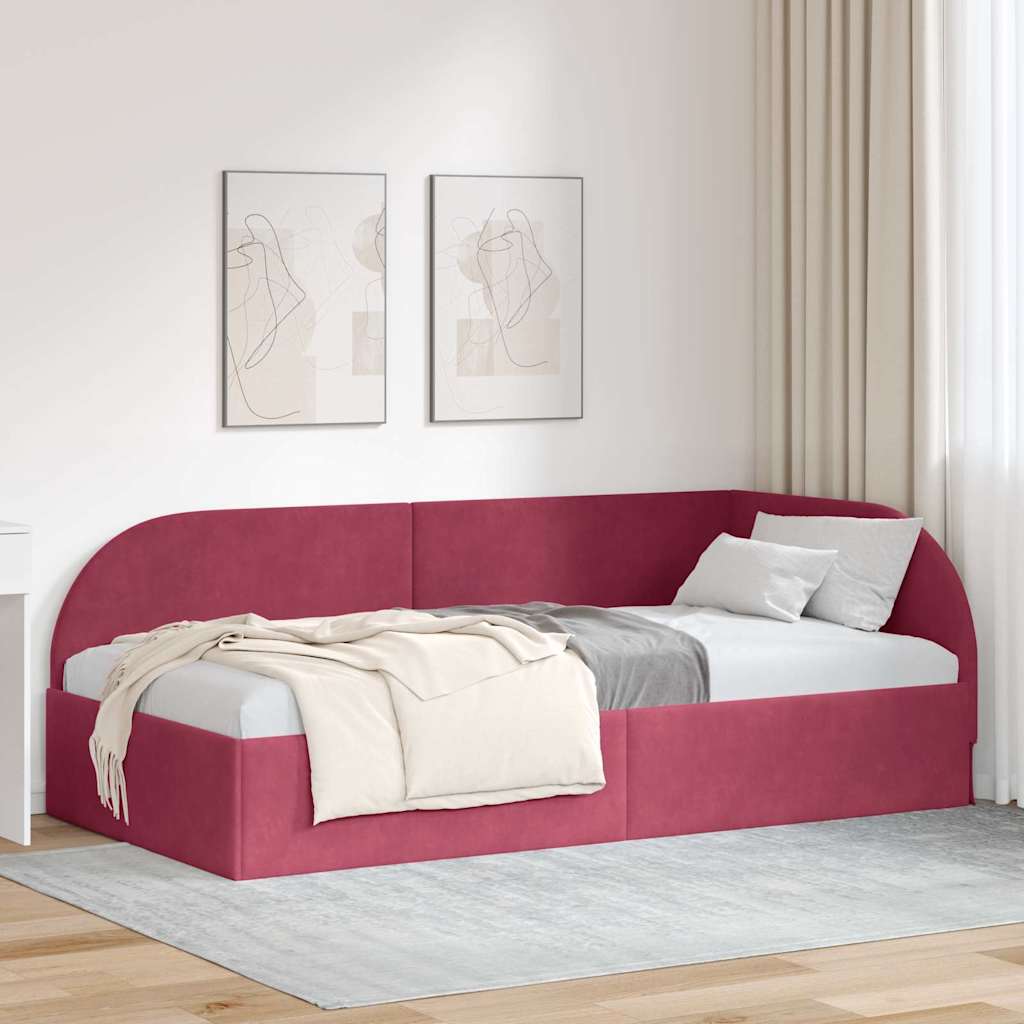 Κρεβάτι Γωνίας με κεφαλάρι Κόκκινο 100 εκ x 200 εκ Βελούδο - Pakobazaar