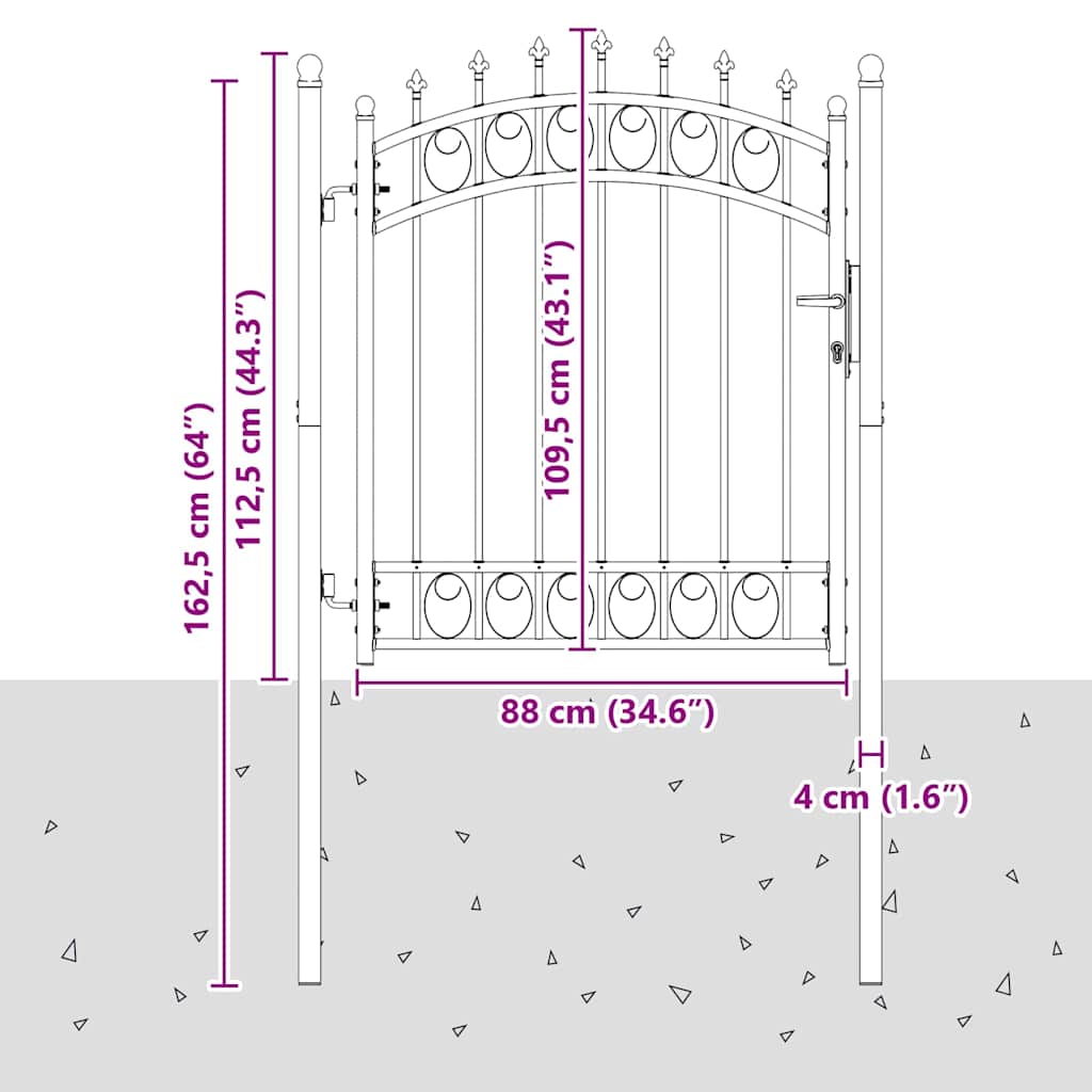 Πύλη Φράχτη με Ακίδες με κλειδαριά Γκρι 125 x 100 εκ