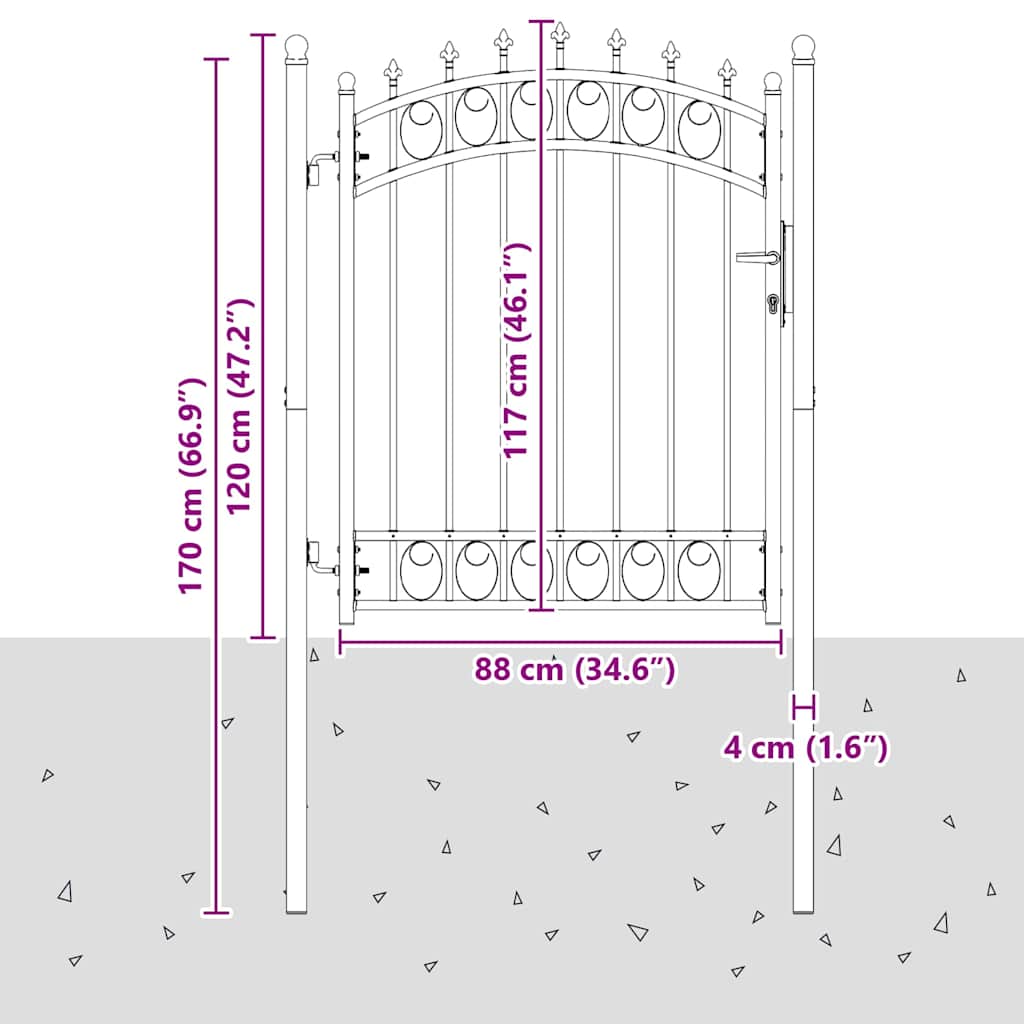 Πύλη Φράχτη με Ακίδες με κλειδαριά Γκρι 150 x 100 cm - Pakobazaar