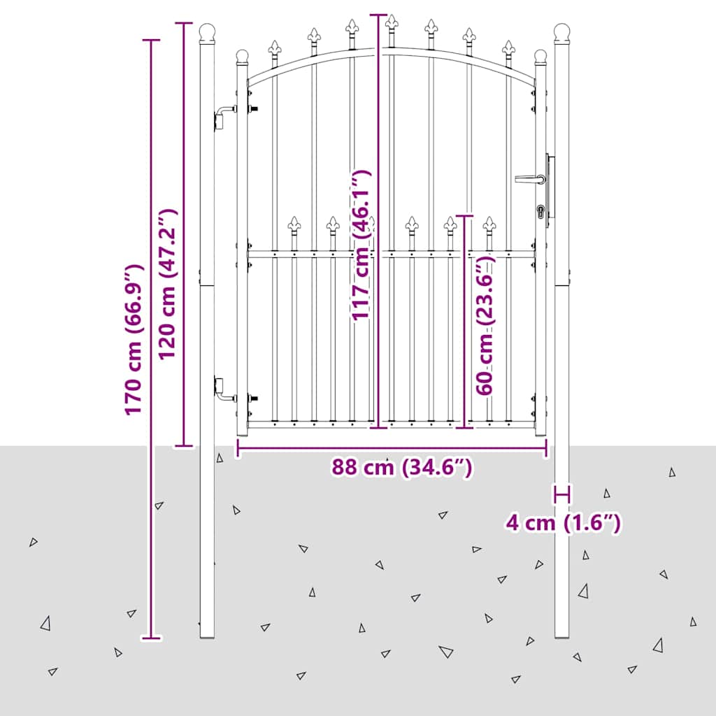 Πύλη Φράχτη με Ακίδες με κλειδαριά Γκρι 150 x 100 cm