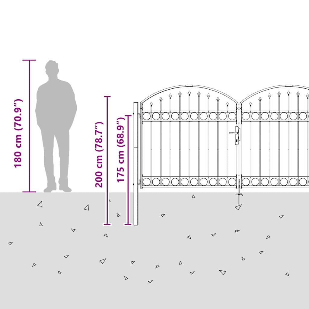 Πύλη Φράχτη με κλειδαριά Γκρι 301 x 200 εκ. Ατσάλι - Pakobazaar