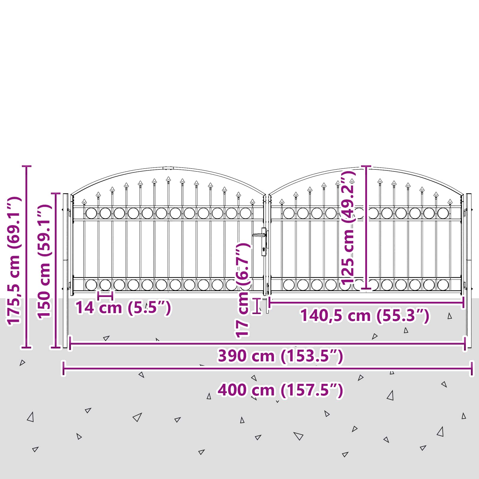 Πύλη Φράχτη ASSEN 401 x 175,5 εκ. Ατσάλι Γκρι Κλειδώσιμο