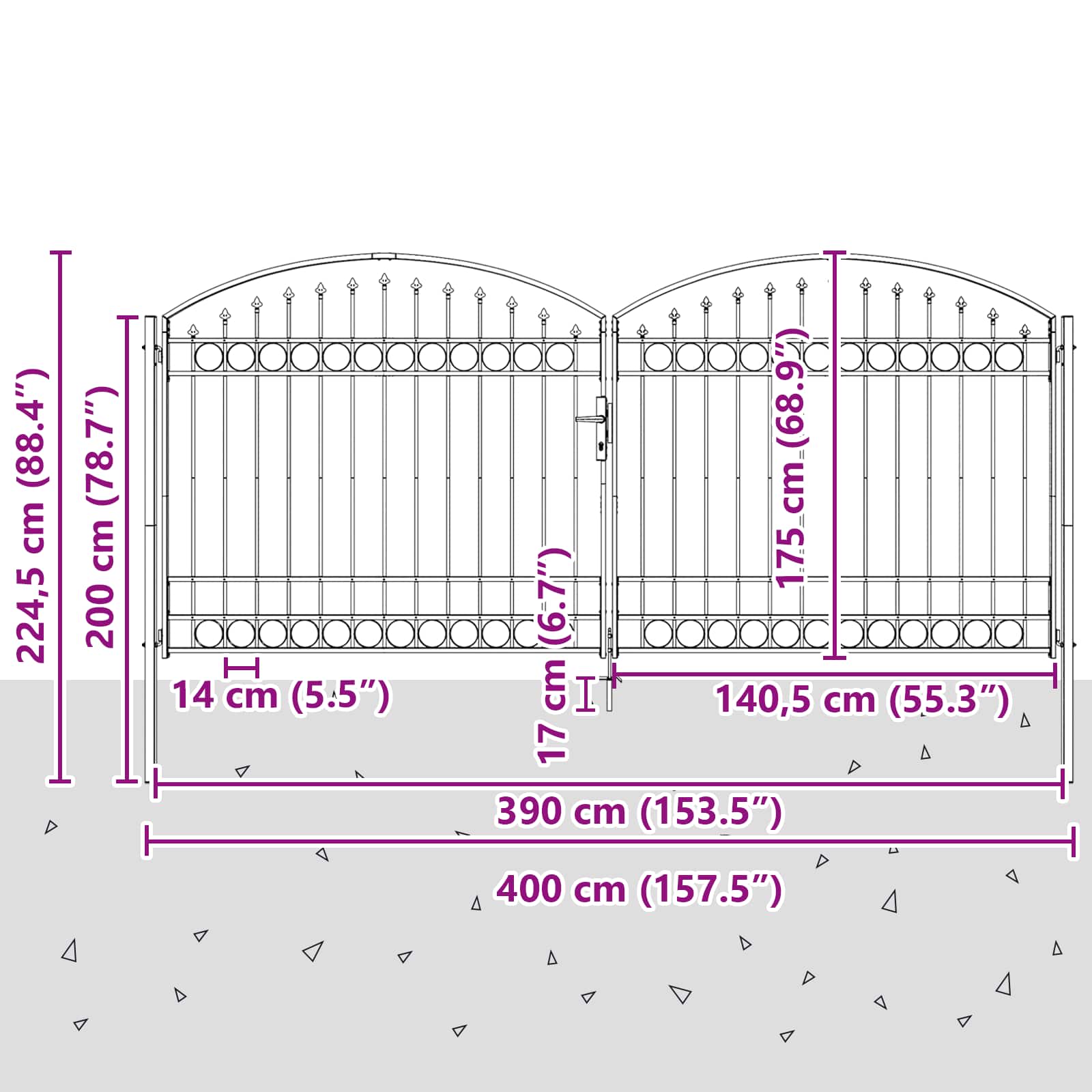Πύλη Φράχτη ASSEN 401 x 224,5 εκ. Ατσάλι Γκρι Κλειδώσιμο