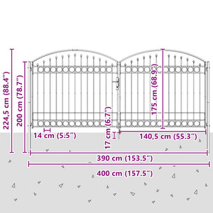 Πύλη Φράχτη ASSEN 401 x 224,5 εκ. Ατσάλι Γκρι Κλειδώσιμο - Pakobazaar