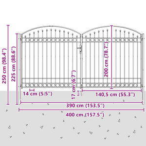 Πύλη Φράχτη ASSEN 401 x 250 εκ. Ατσάλι Γκρι Κλειδώσιμο - Pakobazaar