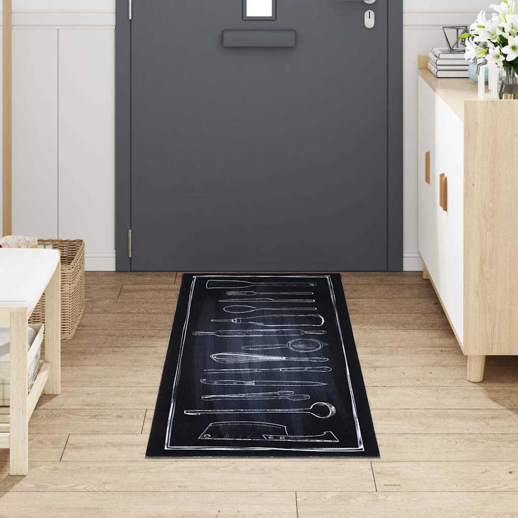 Χαλί Κουζίνας Μαύρο 180 x 60 cm Βελούδο