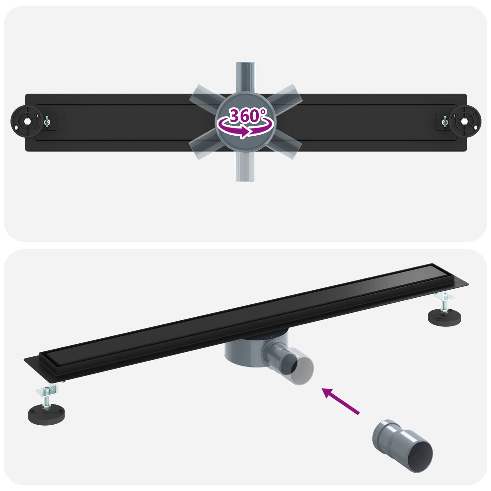 Σιφόνι ντους 2-σε-1 με 360° σιφόνι Μαύρο 80 cm - Pakobazaar