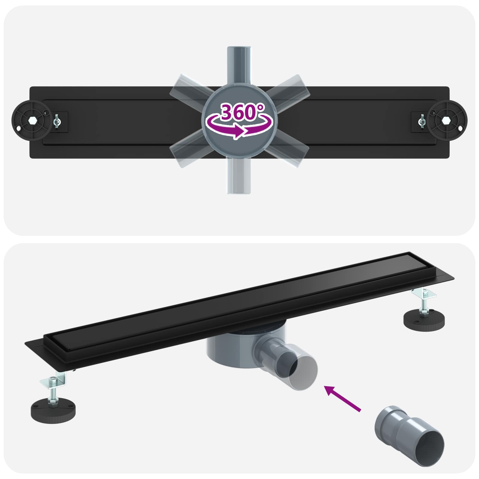 Σιφόνι ντους 2-σε-1 με 360° σιφόνι Μαύρο 60 cm - Pakobazaar