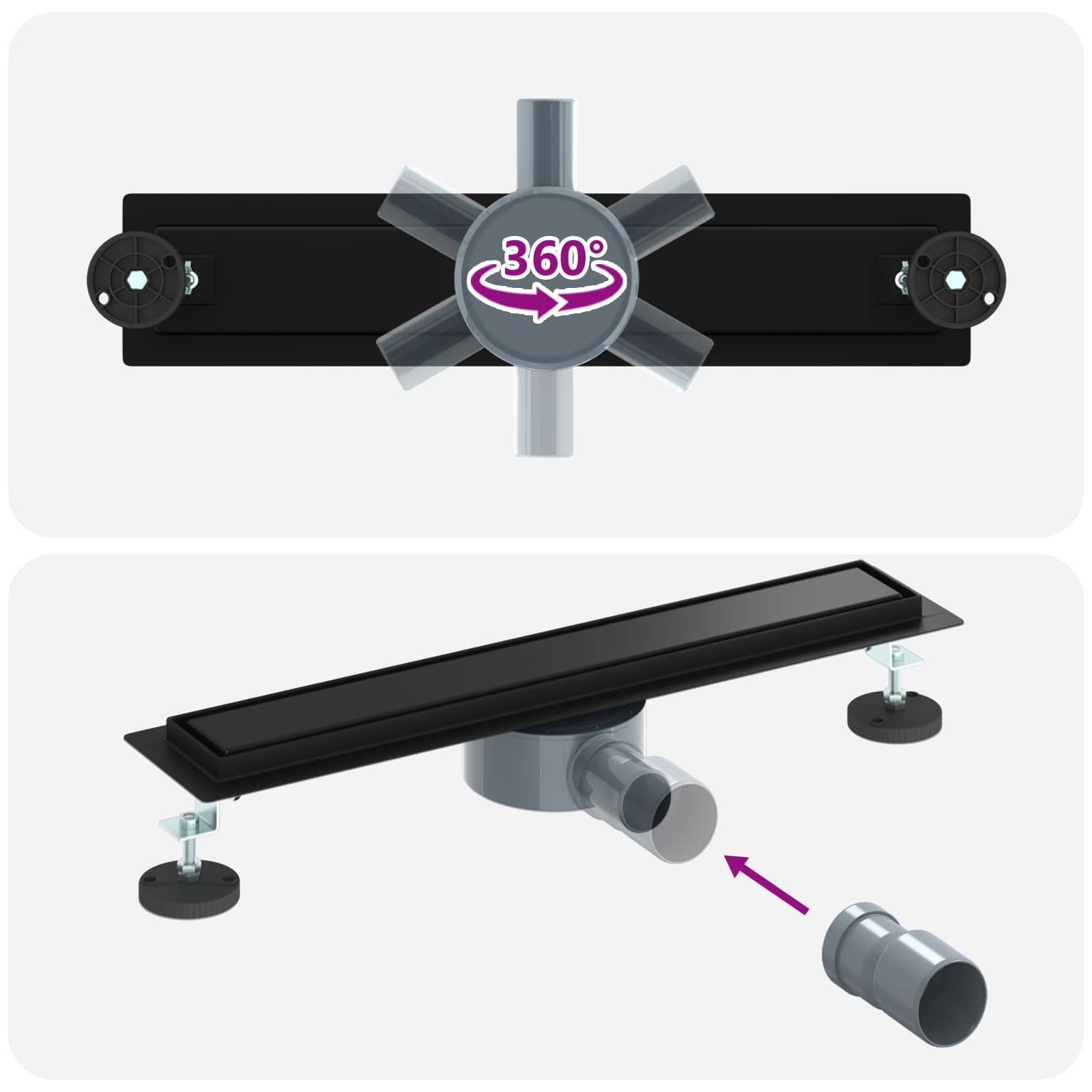 Σιφόνι ντους 2-σε-1 με 360° σιφόνι Μαύρο 50 cm - Pakobazaar