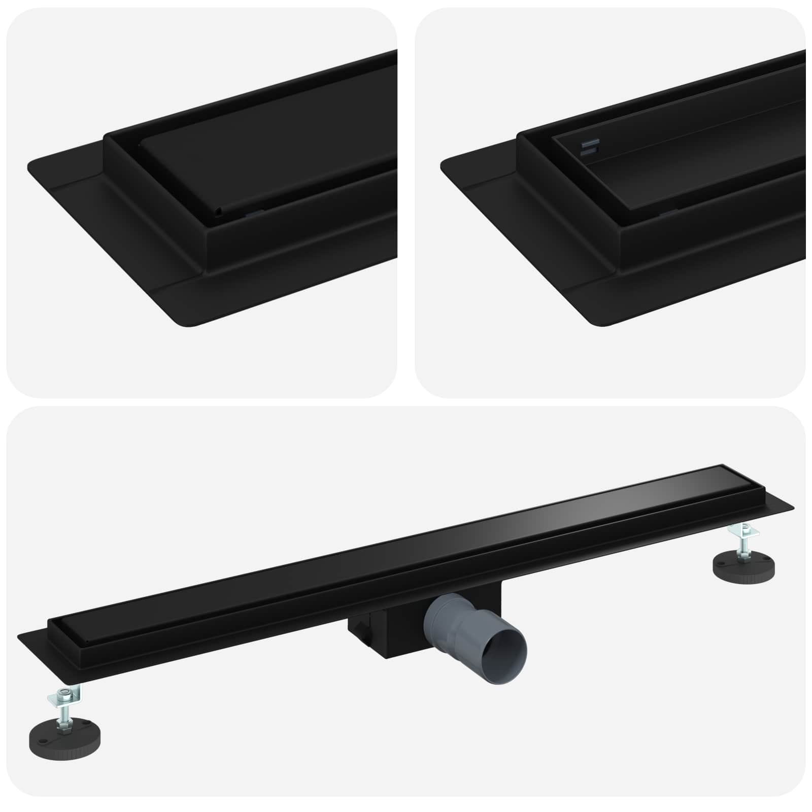 2 σε 1 εκροή ντους Μαύρο 70 cm Ανοξείδωτο Ατσάλι 304 - Pakobazaar